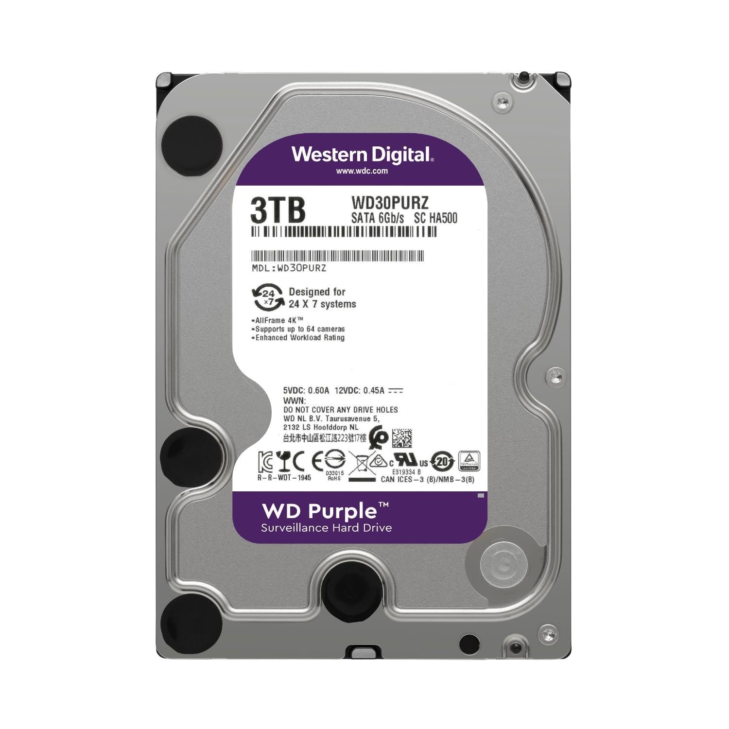 Version 1.0.0 მყარი დისკი, Western Digital, 3TB, HDD,WD32PURU-64,C4CY0,3TB,3.5'',SATA3,WD - Image 1